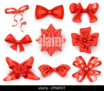 Rouge cadeau arcs pour cartes boîtes présentation Saint Valentin réaliste ensemble isolé illustration vectorielle Illustration de Vecteur