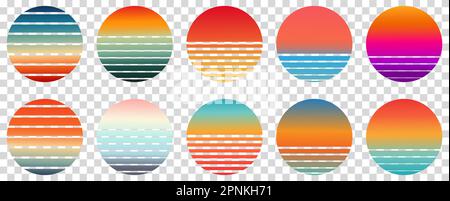 Coucher de soleil rétro. Cercles rayés colorés vintage. Illustration vectorielle isolée sur fond transparent Illustration de Vecteur