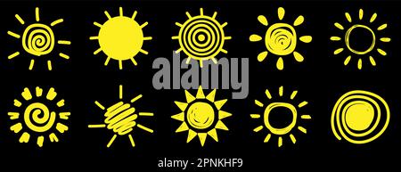 Icônes de la collection de symboles Soleil. Différents styles de doodle. Illustration vectorielle Illustration de Vecteur