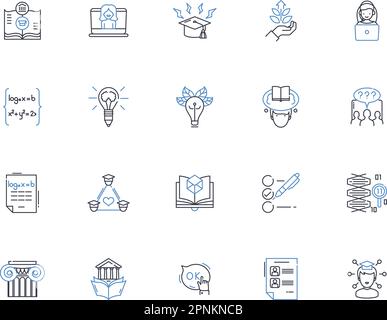 Collection d'icônes de la ligne de connaissance. Introduction, familiarité, conversationaliste, reconnexion, amitié, Associer, vecteur d'interaction et linéaire Illustration de Vecteur