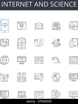 Collection d'icônes de ligne Internet et science. Nternet, Web, Net, Cyberspace, en ligne, Monde numérique, vecteur d'autoroute de l'information et linéaire Illustration de Vecteur