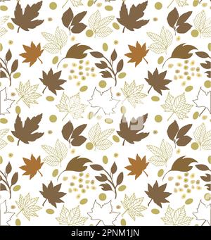 Motif vectoriel d'automne sans couture avec feuilles en chute. Texture botanique répétée avec éléments floraux pour la saison d'automne. Imprimé d'automne avec feuillage Illustration de Vecteur