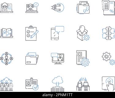 Collection d'icônes de la ligne d'administration de l'école des affaires. Direction, Finance, Comptabilité, Marketing, leadership, Stratégie, vecteur d'entrepreneuriat et Illustration de Vecteur