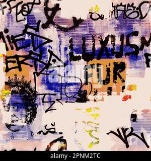 Écriture sans couture à la main motif graffiti, art de rue, peinture. Banque D'Images