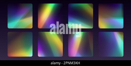 Autocollants de réfraction en cristal, évasement de fuite, effet de lumière du soleil arc-en-ciel, réflexions holographiques en forme de rectangle arrondi. Illustration de Vecteur