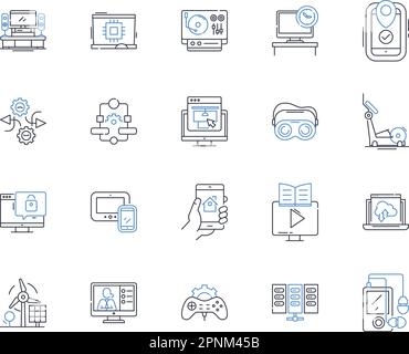 Collection d'icônes de ligne d'ingénierie biomédicale. Biomécanique, biomatériaux, biophotonique, bioinformatique, biocapteurs, Biomechatronics, Biomegnetics Illustration de Vecteur