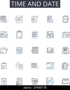 Collection d'icônes de ligne de date et d'heure. Durée, longueur, intervalle, période, âge, Moment, vecteur heure et illustration linéaire. Minute, seconde, Calendrier Illustration de Vecteur