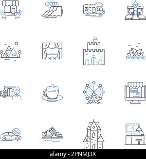 Collection City Square Line Icons. Plaza, Piazza, Promenade, Esplanade, Cour, Forum, vecteur d'amphithéâtre et illustration linéaire. Arcades Illustration de Vecteur