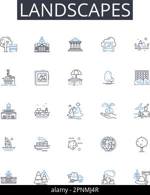 Collection d'icônes de ligne de paysages. Perspective, interprétation, perspicacité, compréhension, sensibilisation, Observation, vecteur de discernement et linéaire Illustration de Vecteur
