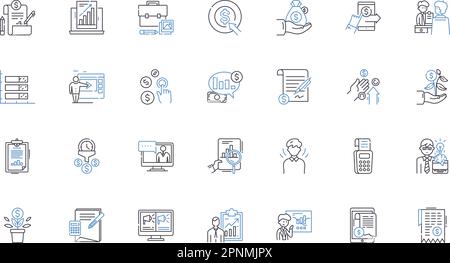 Collection d'icônes de ligne bancaire. Compte, guichet automatique, solde, facture, succursale, Carte, vérifier le vecteur et l'illustration linéaire. Affichage des contours de crédit, de débit et de dépôt Illustration de Vecteur