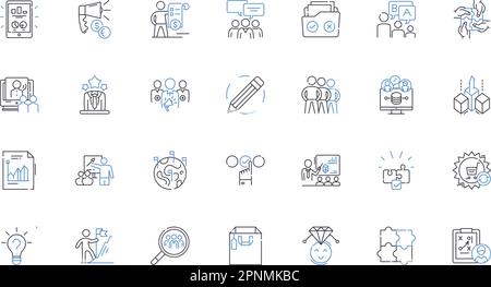Collection d'icônes de ligne de délégation de tâches. Responsabilité, efficacité, autorité, collaboration, responsabilité, Organisation, vecteur de priorité et linéaire Illustration de Vecteur