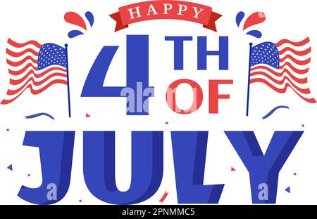 4th de juillet Independence Day USA Illustration vectorielle avec drapeau américain et ballons arrière-plan dans des modèles de page d'arrivée dessinés à la main de dessin animé à plat de dessin animé Illustration de Vecteur