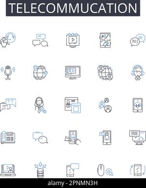 Collection d'icônes de ligne de télécommunication. Campagnes, abonnés, automatisation, clics, analyses, Segmentation, vecteur de personnalisation et linéaire Illustration de Vecteur