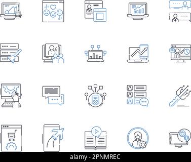 Collection d'icônes de ligne de direction. Vision, communication, collaboration, art, leadership, Esprit de décision, vecteur d'adaptabilité et illustration linéaire Illustration de Vecteur