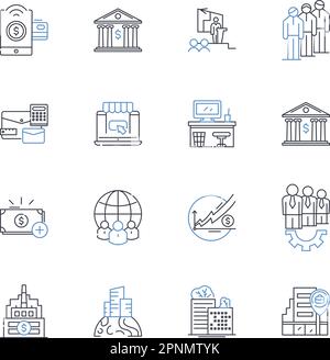 Collection d'icônes de ligne de stock. Actions, investissement, marché, négociation, échange, Portefeuille, vecteur d'actions et illustration linéaire. Acheter, vendre, bullish contour Illustration de Vecteur