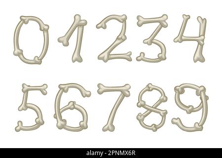 Numéros d'os, chiffres vectoriels. Numéros isolés de dessins animés sur fond blanc Illustration de Vecteur