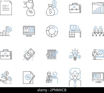 Collection d'icônes de la ligne de fonds immobiliers. Portefeuille, rendement, capitaux propres, diversification, FPI, Asset, Capital Vector et illustration linéaire. Opportunité Illustration de Vecteur