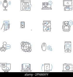 Collection d'icônes de ligne de radio satellite. SiriusXM, réception, abonnement, numérique, signal, Antenne, vecteur de transmission et illustration linéaire Illustration de Vecteur