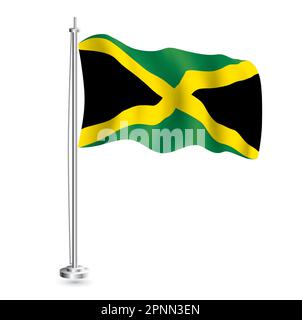 Drapeau jamaïcain. Drapeau vague réaliste isolé du pays de la Jamaïque à Flagpole. Illustration vectorielle. Illustration de Vecteur