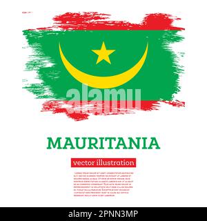 Drapeau mauritanien avec coups de pinceau. Illustration vectorielle. Jour de l'indépendance. Illustration de Vecteur