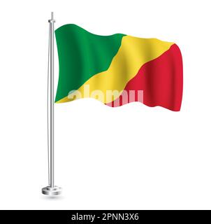 Drapeau de la République du Congo. Drapeau vague réaliste isolé de la République du Congo sur Flagpole. Illustration vectorielle. Illustration de Vecteur