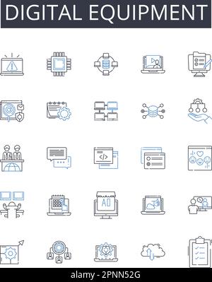 Collection d'icônes de ligne d'équipement numérique. Appareils électroniques, gadgets électroniques, instruments virtuels, machines technologiques, outils de calcul, En ligne Illustration de Vecteur