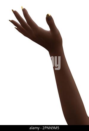 Main féminine avec manucure à ongles en or décoratif à pointe française. 3D Illustration Banque D'Images