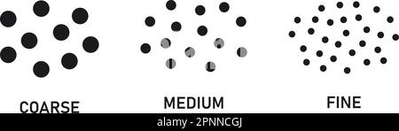 Taille de la mouture du café. Grains de café moulus. Icônes de degré de broyage fin, moyen et grossier. Illustration vectorielle isolée sur fond blanc Illustration de Vecteur