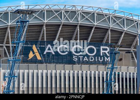 Le groupe hôtelier Accor dispose actuellement des droits de dénomination pour le stade olympique de Sydney 2000 au parc olympique de Sydney en Nouvelle-Galles du Sud, en Australie Banque D'Images