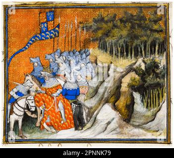 Le roi Richard II d'Angleterre (1367-1400) surnommé Henry de Monmouth (1386-1422) (plus tard, Henry V d'Angleterre) lors d'une campagne en Irlande, peinture manuscrite miniature illuminée, 1401-1405 Banque D'Images