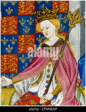 Margaret d'Anjou (1430-1482), reine d'Angleterre (1445-1461) et (1470-1471), reine de France (1445-1453 contestée) par mariage au roi Henri VI, miniature de portrait manuscrit illuminé par le maître Talbot et atelier, 1444-1445 Banque D'Images