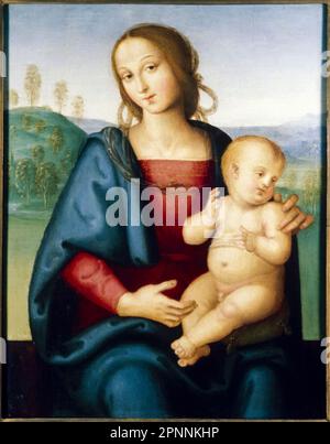 Pietro di Cristoforo Vannucci appelé Perugino, Madonna et enfant, peinture à l'huile sur panneau, vers 1520 Banque D'Images