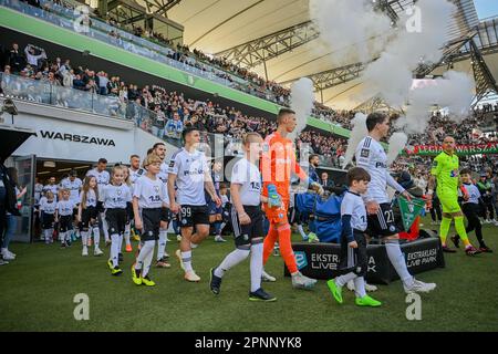 VARSOVIE, POLOGNE - 16 AVRIL 2023: Ligue polonaise de football T-Mobile Ekstraklasa o/p: entrée Banque D'Images