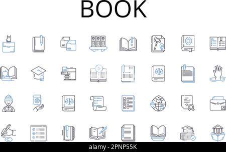 Collection d'icônes de ligne de livre. Tome, Lire, roman, manuscrit, texte, Volume, vecteur de publication et illustration linéaire. Documentation, copie électronique, couverture papier Illustration de Vecteur