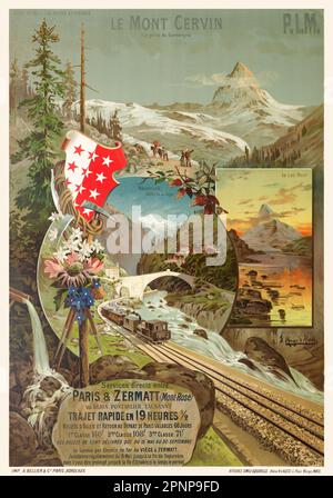 PLM le Mont Cervin par Frédéric Hugo d'Alési (1849-1906). Affiche publiée en 1895 en Suisse. Banque D'Images