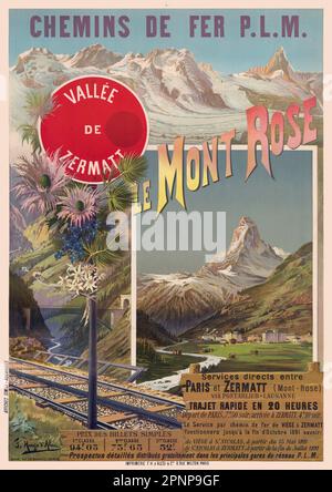 Chemins de fer P.L.M. Le Mont Rose par Frédéric Hugo d'Alési (1849-1906). Affiche publiée en 1891 en Suisse. Banque D'Images