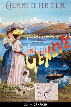 Chemins de fer P.L.M. Genève par Frédéric Hugo d'Alési (1849-1906). Publié en 1890 en Suisse. Banque D'Images