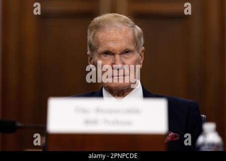 Bill Nelson, Administrateur, Administration nationale de l'aéronautique et de l'espace (NASA), témoigne à un sous-comité du Comité des crédits de la Chambre des États-Unis sur le commerce, la justice, la science, et les agences apparentées, qui se tiendra à Washington, D.C., mercredi, 19 avril 2023.Credit: Julia Nikhinson / CNP/Sipa USA Banque D'Images