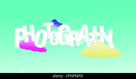 Le mot photographie est conçu avec des nuages autour Banque D'Images