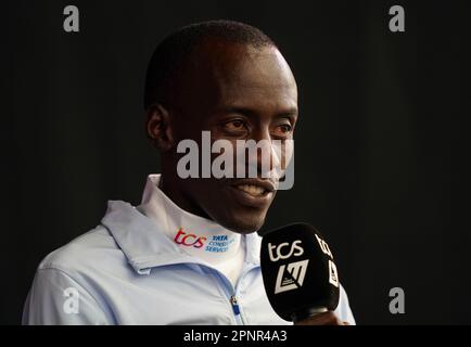 Kelvin Kiptum lors d'une conférence de presse à Londres avant le Marathon de Londres 2023 du TCS, dimanche. Date de la photo: Jeudi 20 avril 2023. Banque D'Images