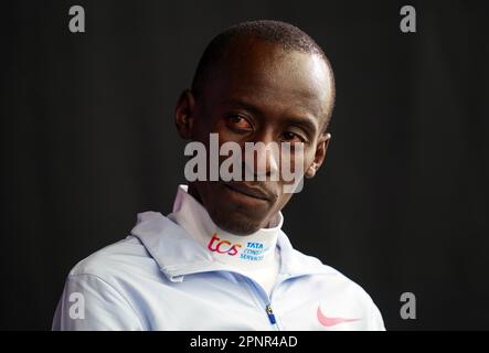 Kelvin Kiptum lors d'une conférence de presse à Londres avant le Marathon de Londres 2023 du TCS, dimanche. Date de la photo: Jeudi 20 avril 2023. Banque D'Images