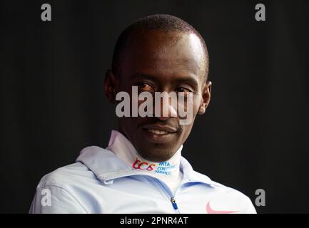 Kelvin Kiptum lors d'une conférence de presse à Londres avant le Marathon de Londres 2023 du TCS, dimanche. Date de la photo: Jeudi 20 avril 2023. Banque D'Images