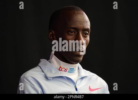 Kelvin Kiptum lors d'une conférence de presse à Londres avant le Marathon de Londres 2023 du TCS, dimanche. Date de la photo: Jeudi 20 avril 2023. Banque D'Images