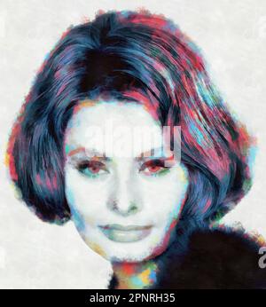 Illustrations Portrait Sophia Loren, actrice italienne, chanteuse Banque D'Images