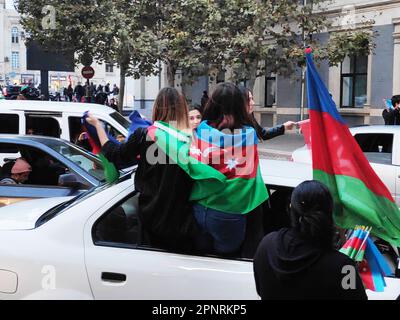 Bakou, Azerbaïdjan-10 novembre 2020 festivités et manifestations à Bakou en l'honneur de la victoire dans la guerre du Karabakh Banque D'Images