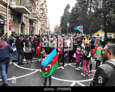 Bakou, Azerbaïdjan-10 novembre 2020 festivités et manifestations à Bakou en l'honneur de la victoire dans la guerre du Karabakh Banque D'Images