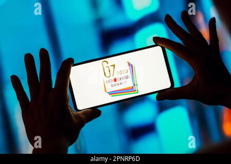 Brésil. 20th avril 2023. Dans cette illustration, le logo 49th G7 sommet s'affiche sur l'écran d'un smartphone. L'événement aura lieu entre le 19-21 mai 2023 à Hiroshima, au Japon. Crédit : SOPA Images Limited/Alamy Live News Banque D'Images