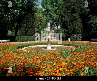 FUENTE RODEADA DE CLAVELES. Lieu: RETIRO, EL. MADRID. ESPAGNE. Banque D'Images