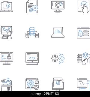 Collection d'icônes de ligne de station Web. Site Web, en ligne, Internet, Station, plate-forme, Portal, Hub vector et illustration linéaire. Passerelle,noeud,accès Illustration de Vecteur