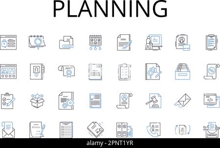 Collection d'icônes de ligne de planification. Préparation, organisation, planification, élaboration de stratégies, établissement de cartes, Création de modèles, conception de modèles vectoriels et linéaires Illustration de Vecteur